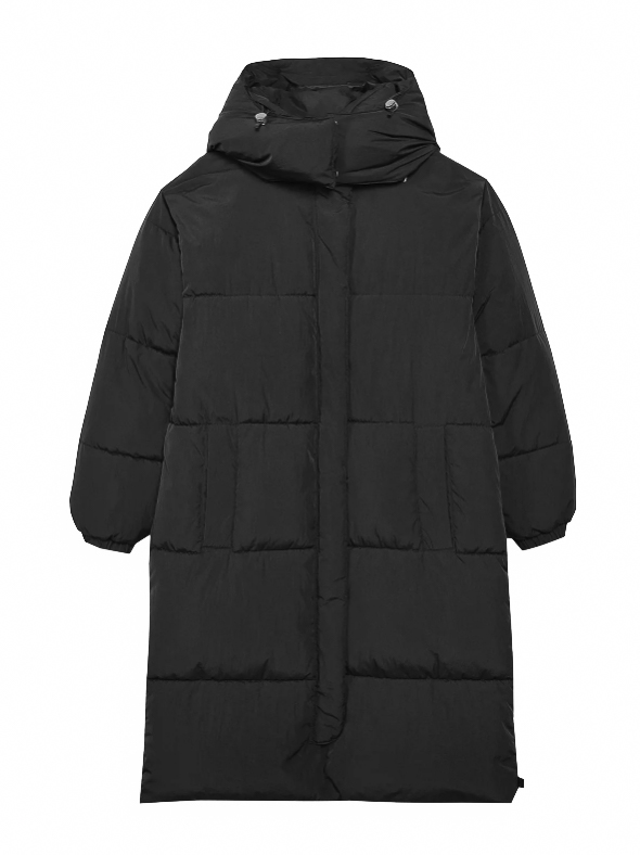 Jacheta pentru femei lunga cu finisaj rezistent la apa, puf sintetic si inchidere cu capse neagra / OUTHORN