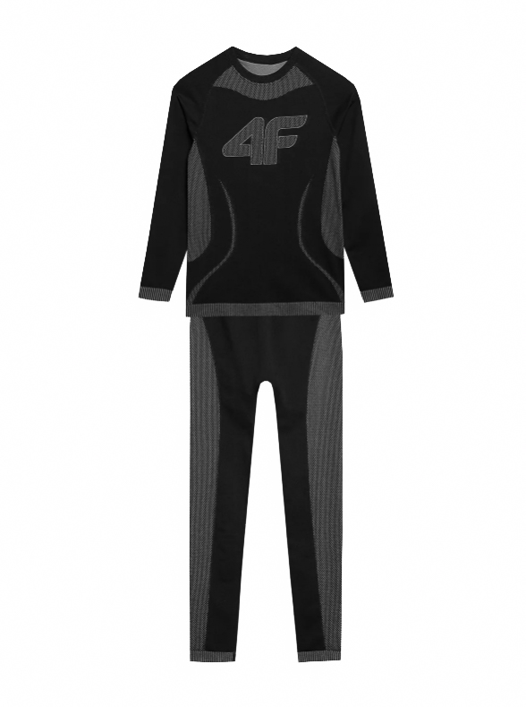 Lenjerie de corp tehnica pentru fete set complet cu bluza si pantaloni termoactive si fara cusaturi neagra / 4F JUNIOR