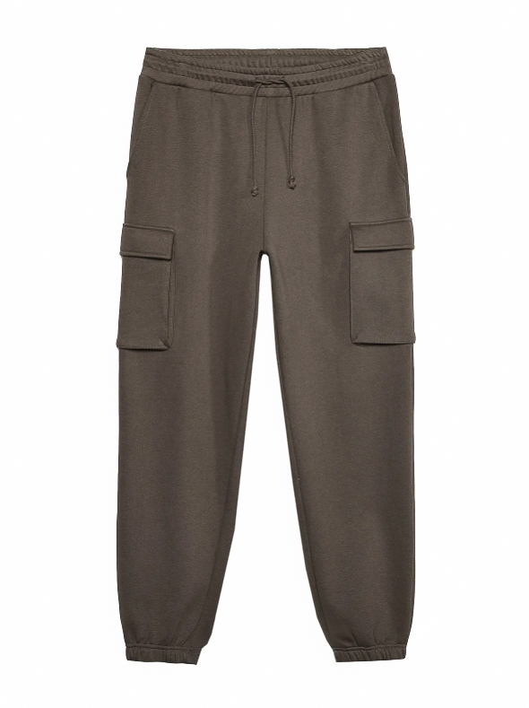 Pantaloni lungi pentru barbati tip cargo din tricot moale si banda elastica in talie maro deschis / OUTHORN