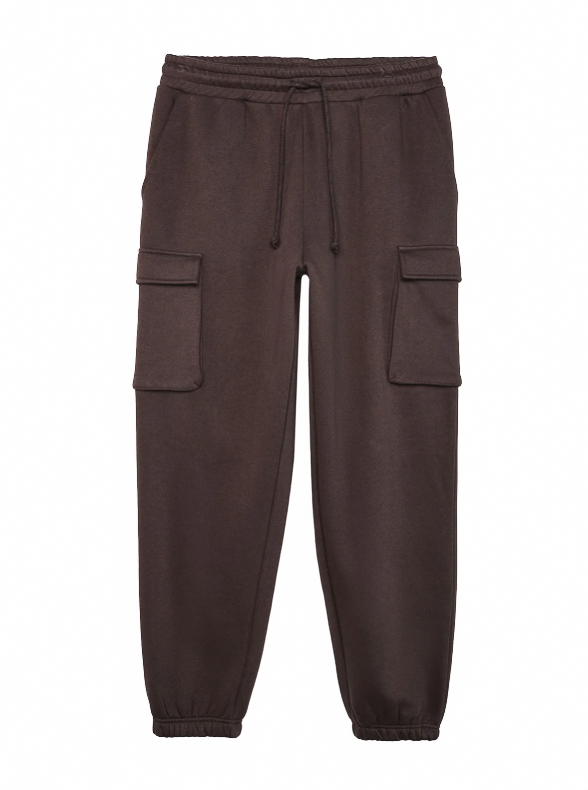 Pantaloni lungi pentru barbati tip cargo din tricot moale si banda elastica in talie maro inchis / OUTHORN