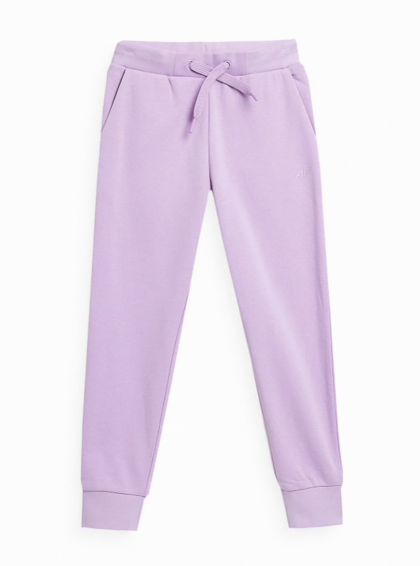 Pantaloni lungi pentru fete din tricot moale si talie elastica cu snururi roz / 4F JUNIOR