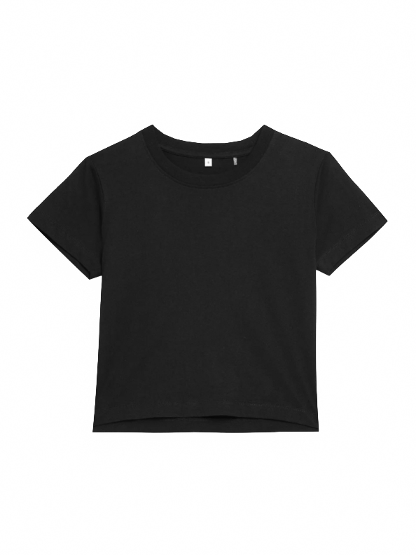 Tricou pentru femei crop top din bumbac moale culoare negru profund / OUTHORN