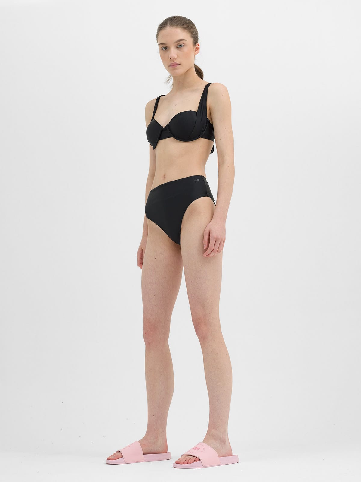 Slip de baie roz melanj pentru femei cu imprimeu artistic si talie joasa 4F