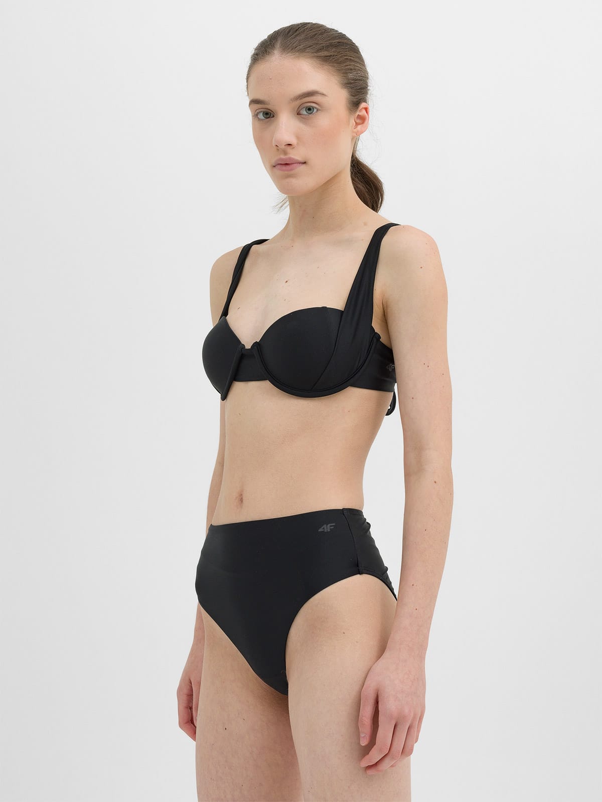 Top de baie negru profund pentru femei cu cupe tip balconette cu armatura 4F