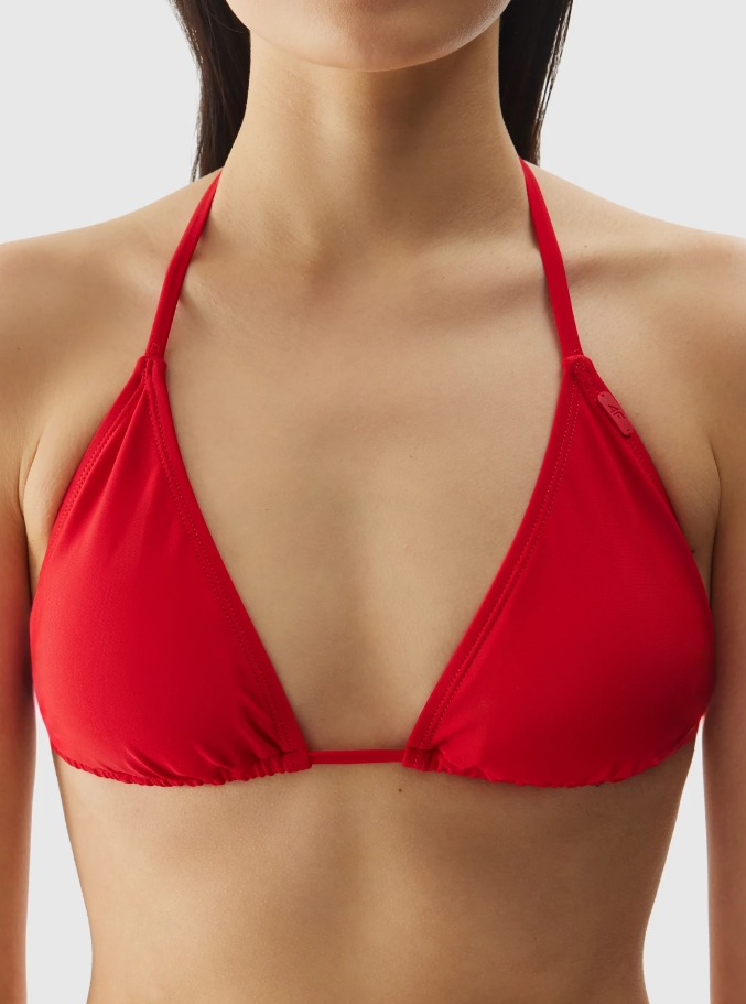 Top de baie rosu pentru femei cu cupe triunghiulare reglabile cu snur pe gat si la spate 4F