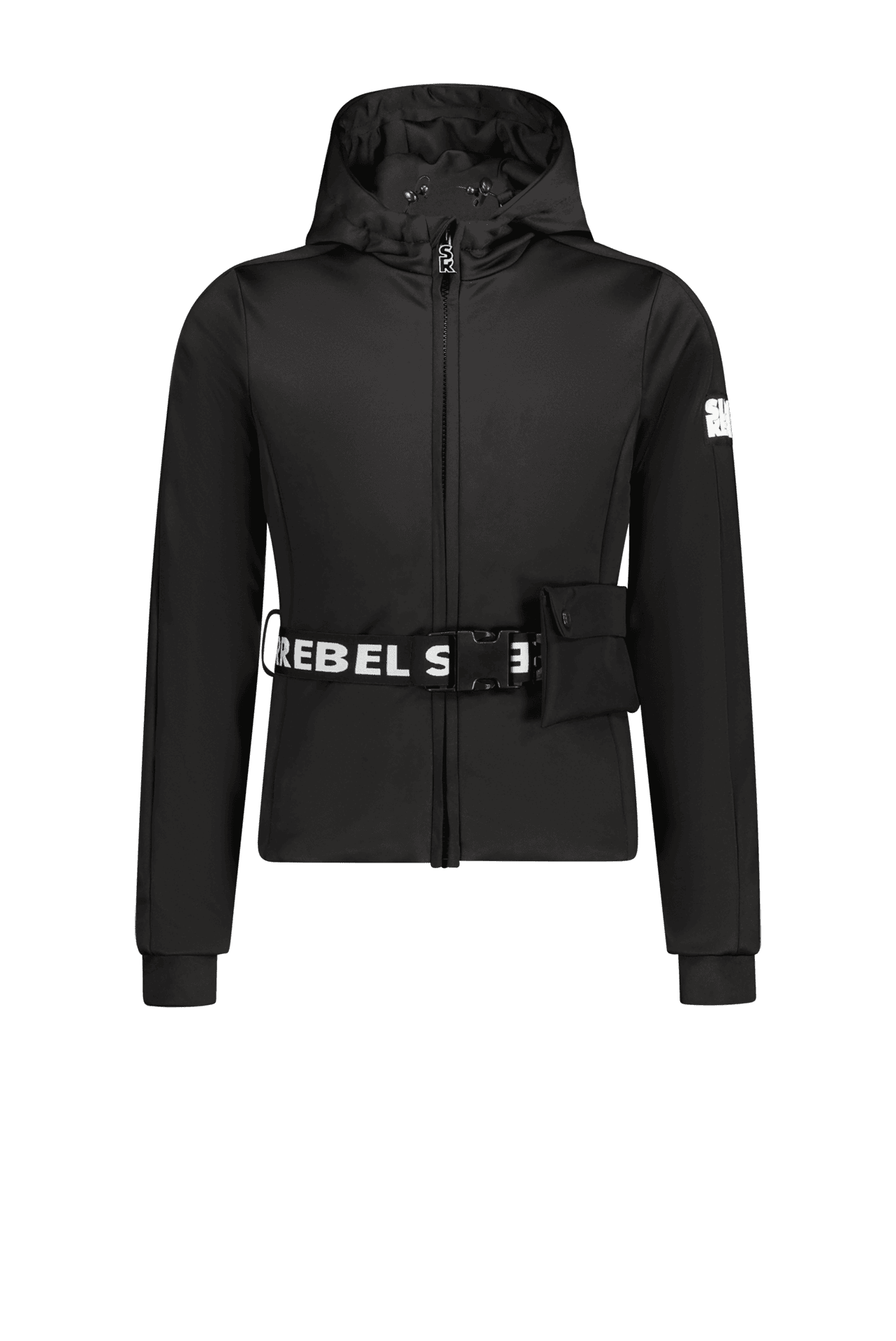 Jachetă Softshell Outdoor hidrofobă SPUMY Negru metalic cu glugă pentru fete