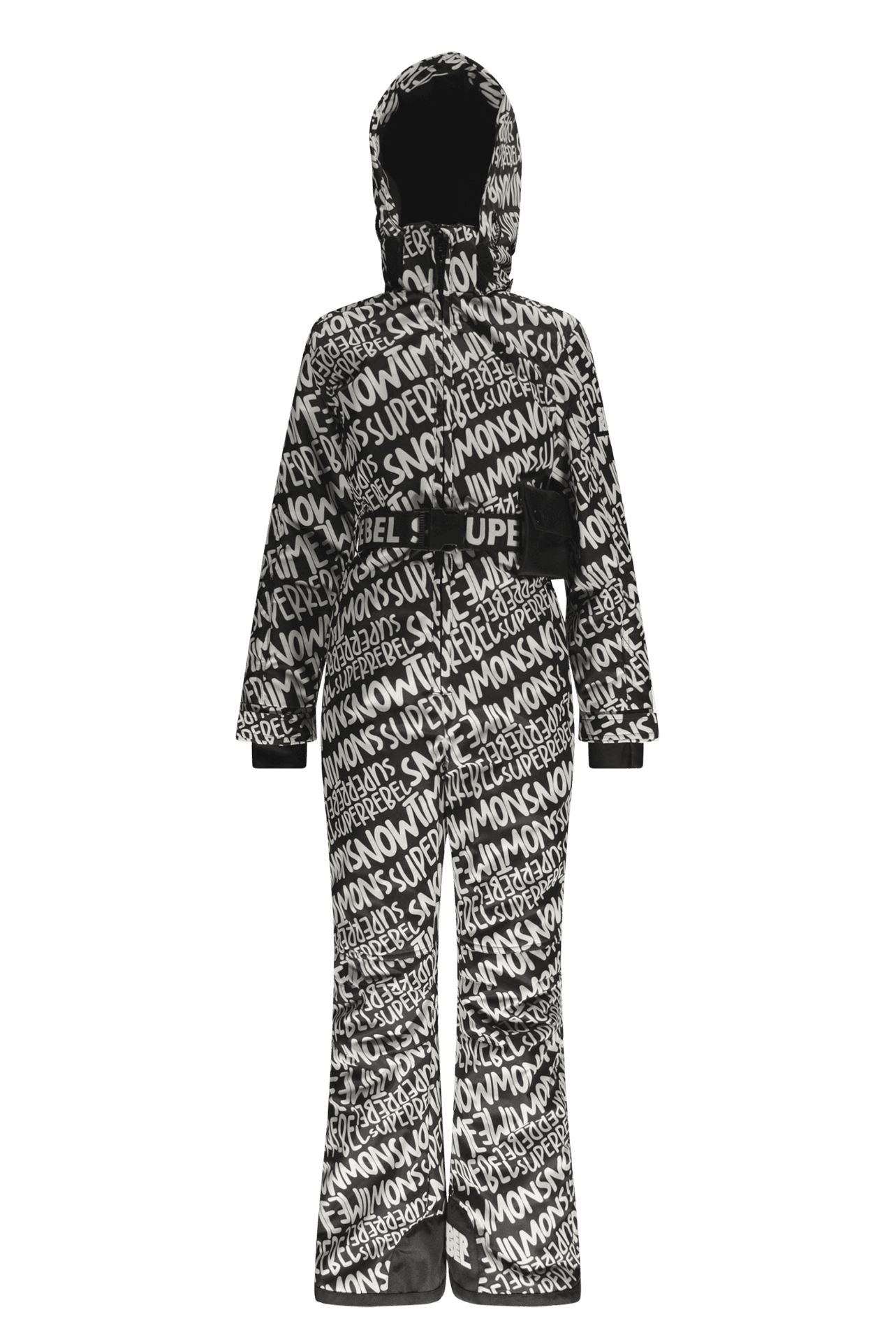 Combinezon de ski SUIT Alb_Negru cu impregnare hidrofobă și glugă integrată pentru băieți