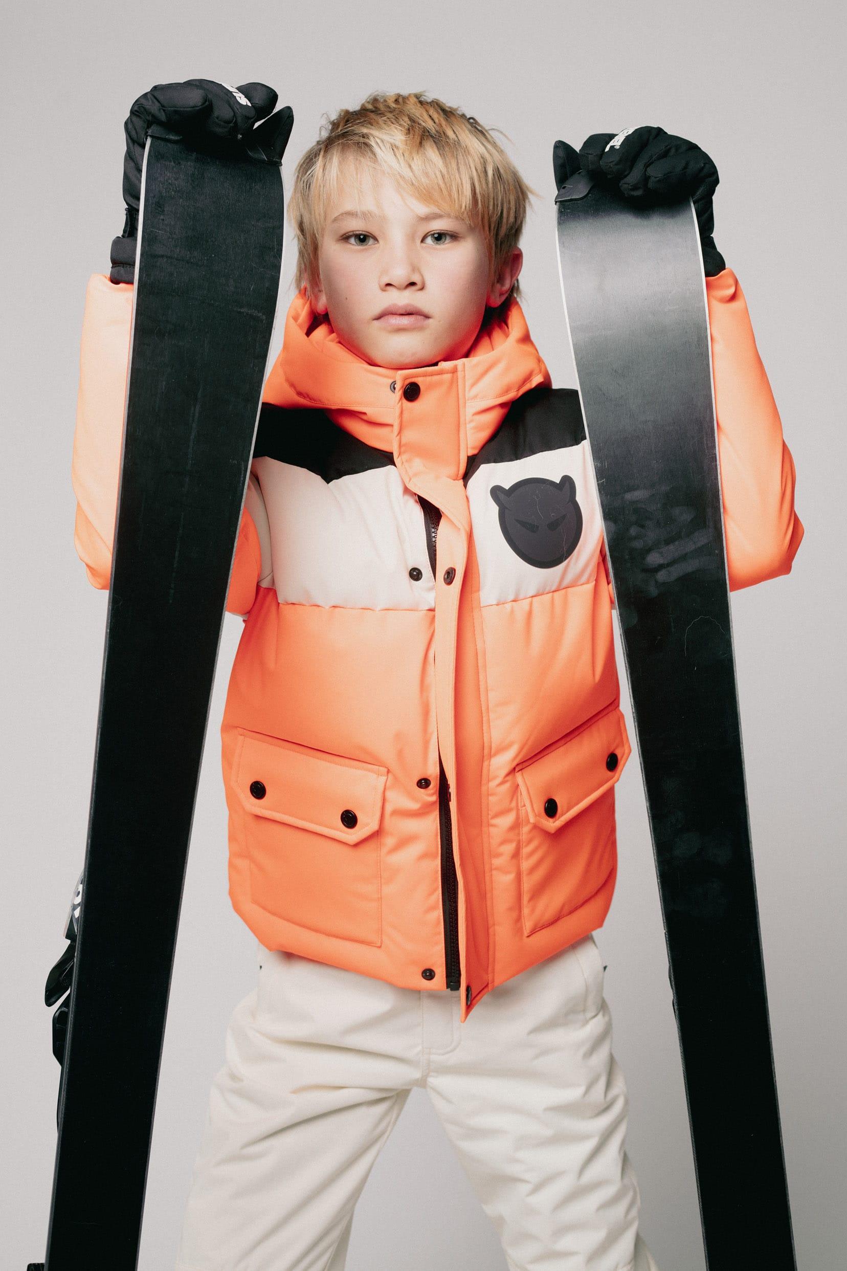 Jachetă de iarnă hidrofobă BOBB Portocaliu Neon cu glugă pentru băieți