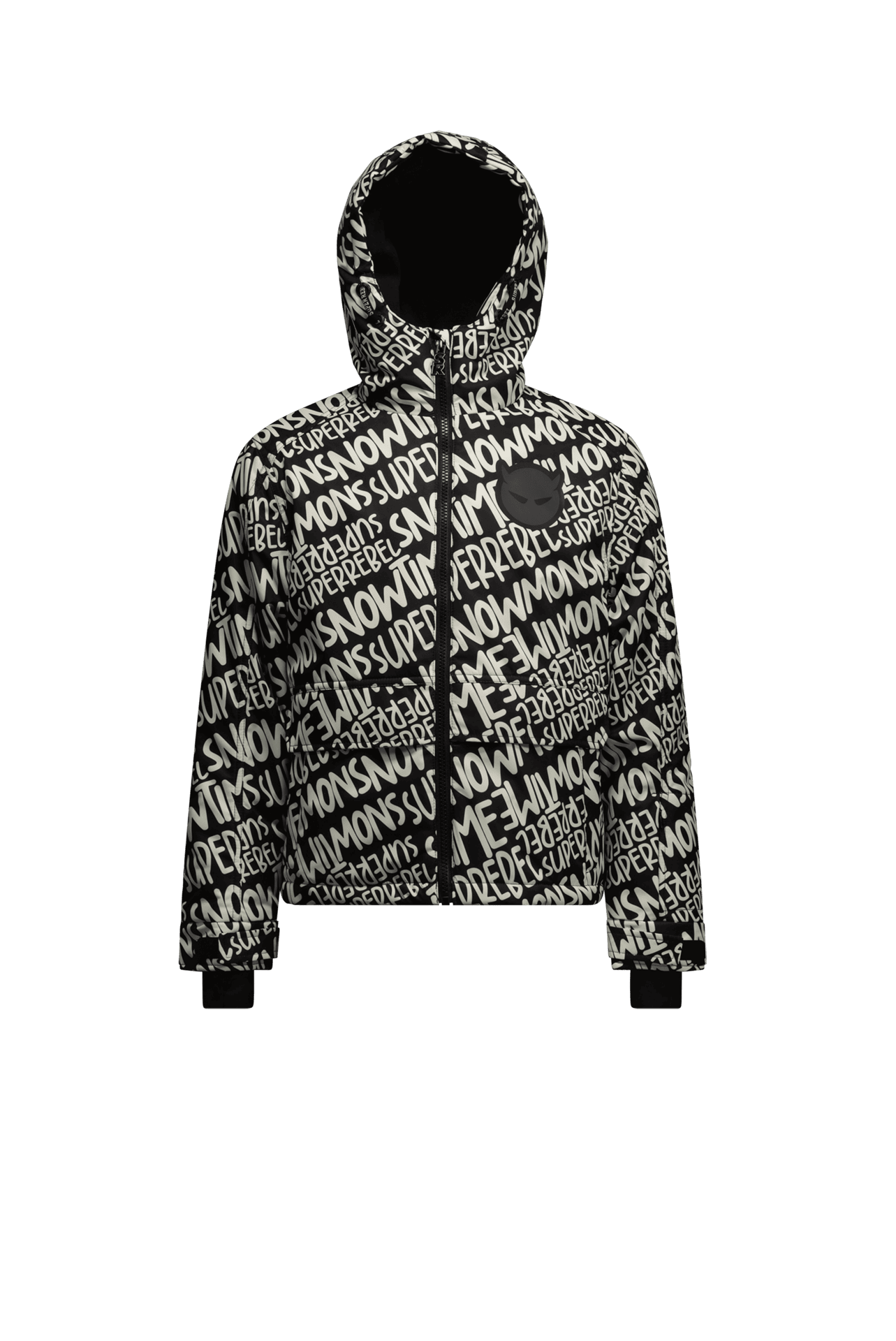 Jachetă de ski hidrofobă SPACE Negru AOP cu glugă pentru băieți