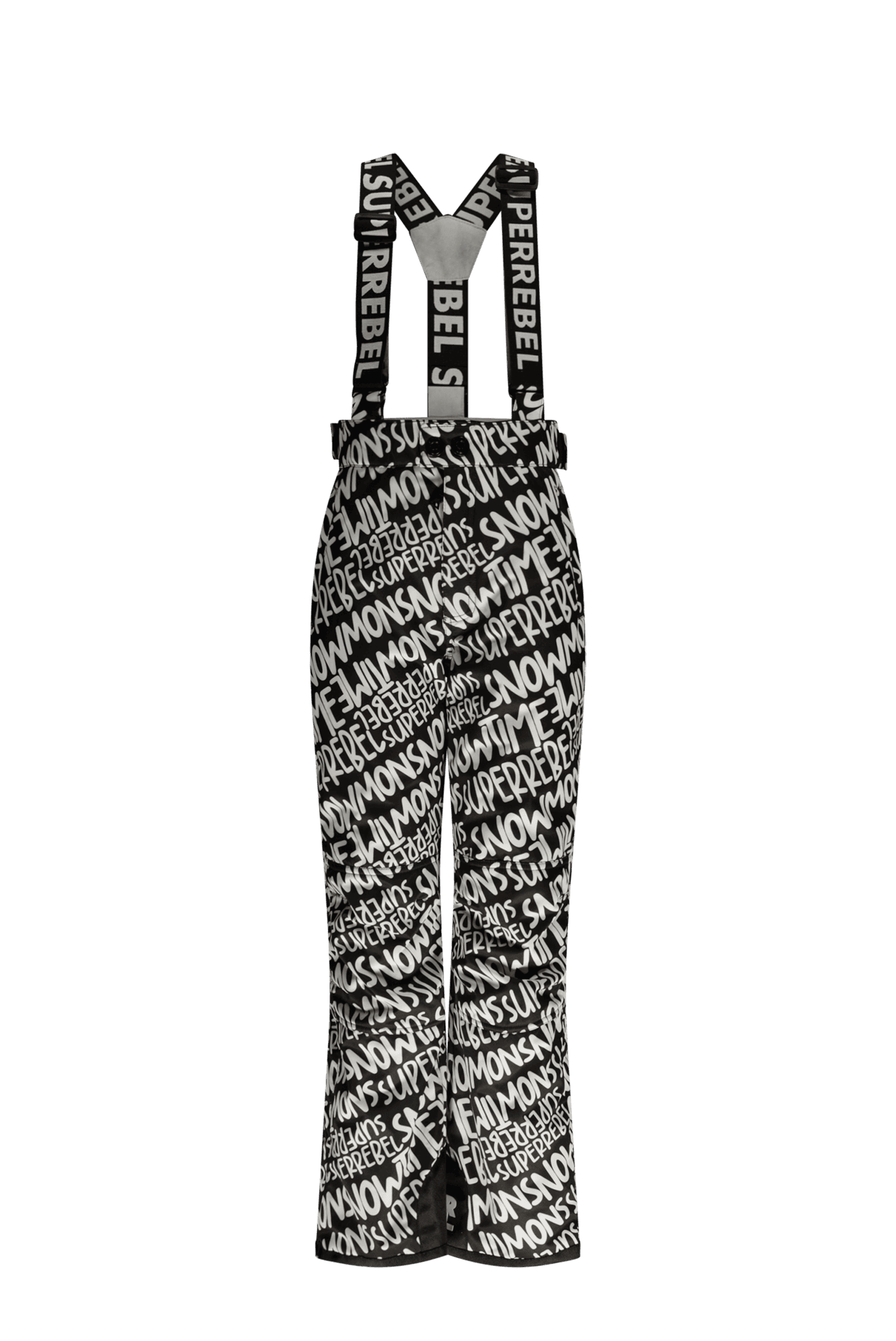 Pantaloni de ski SPEED Negru AOP cu impregnare hidrofobă și bretele pentru fete sau băieți