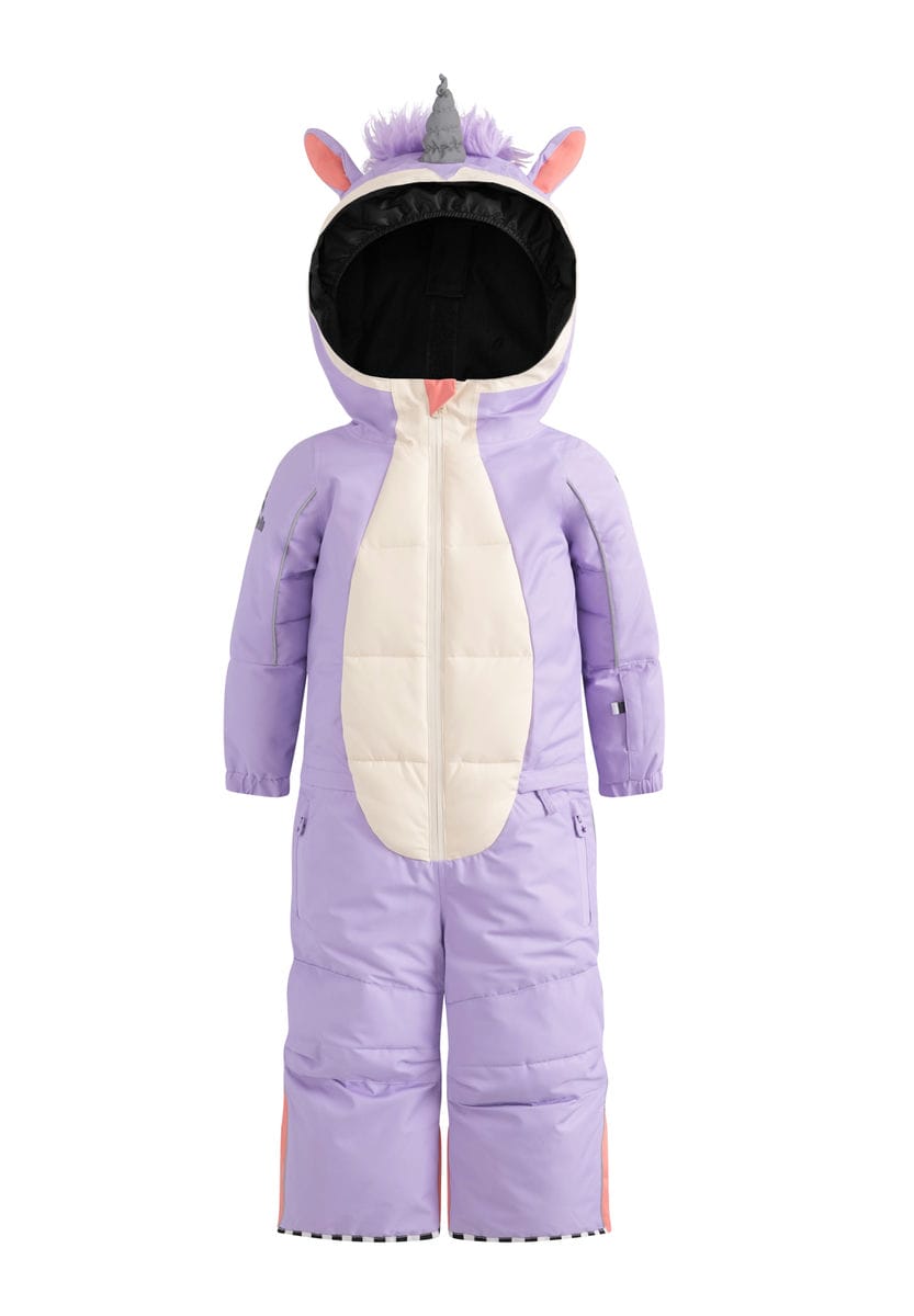 Costum de ski unicorn mov pentru fete reglabil WeeDoFunwear