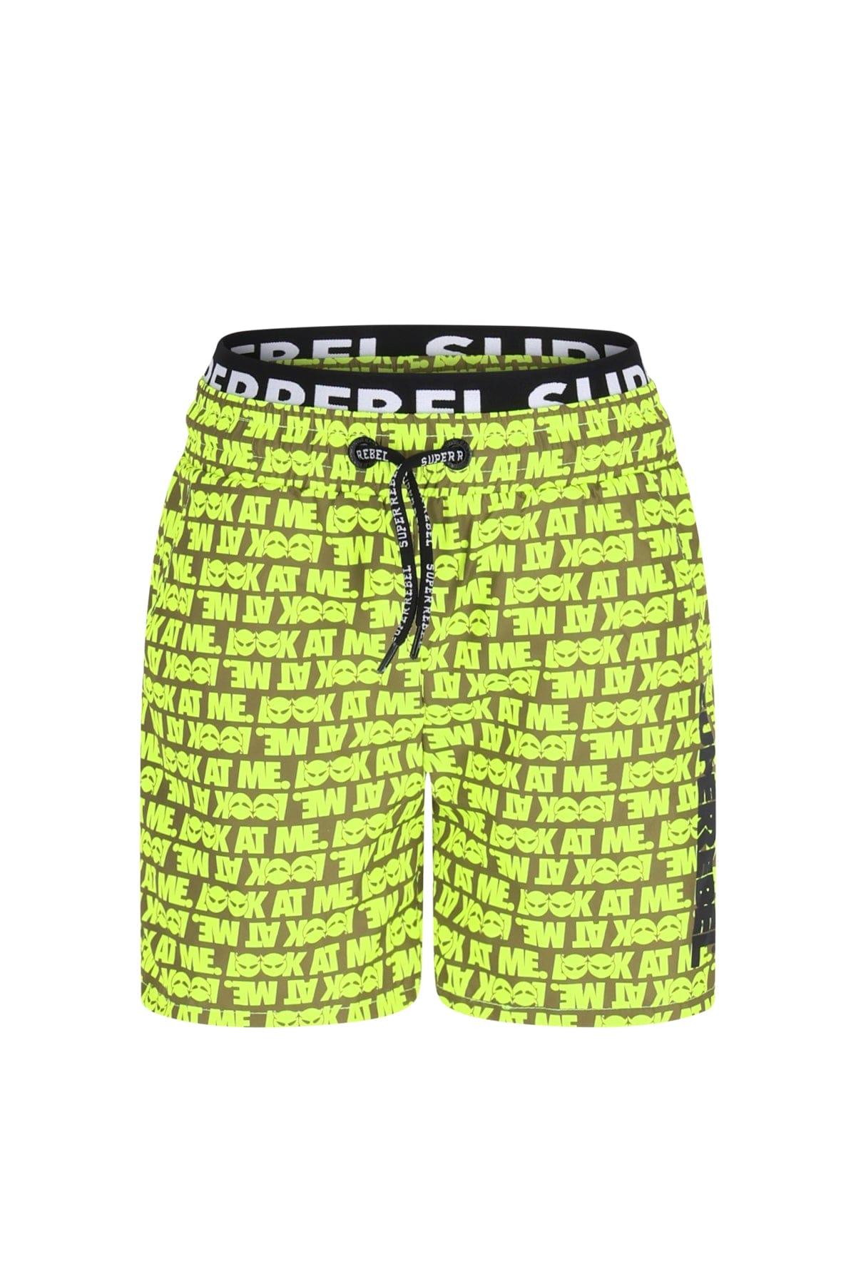 Pantaloni scurți băieți Bay verde neon cu imprimeu, buzunare, impermeabili și talie ajustabilă